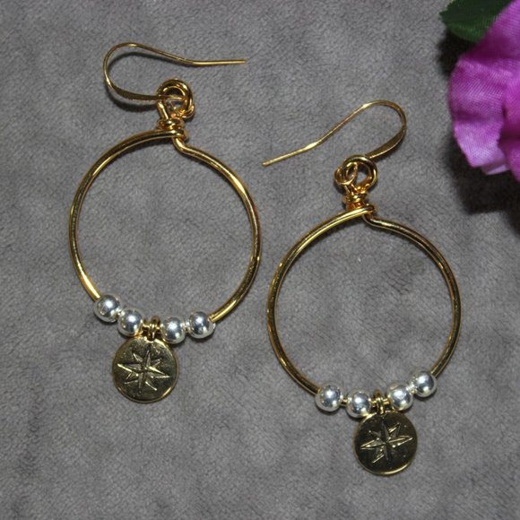 Jewelry - Gold & Silver Toned "Star" Charm Hoop Earrings